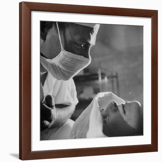 Anesthesiologist Dr. Vincent Collins Watch over Patient Frances Ashplant, After Spinal Anesthesia-Cornell Capa-Framed Photographic Print