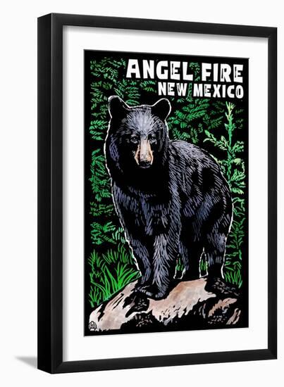 Angel Fire, New Mexico - Black Bear - Scratchboard-Lantern Press-Framed Art Print