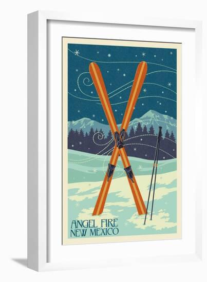 Angel Fire, New Mexico - Crossed Skis-Lantern Press-Framed Art Print