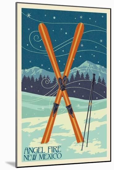 Angel Fire, New Mexico - Crossed Skis-Lantern Press-Mounted Art Print