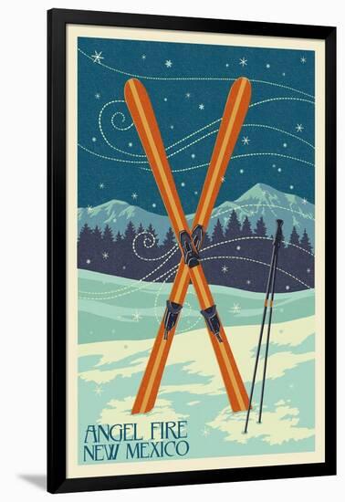 Angel Fire, New Mexico - Crossed Skis-Lantern Press-Framed Art Print