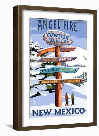 Angel Fire, New Mexico - Destinations Signpost-Lantern Press-Framed Art Print