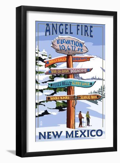 Angel Fire, New Mexico - Destinations Signpost-Lantern Press-Framed Art Print