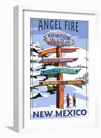 Angel Fire, New Mexico - Destinations Signpost-Lantern Press-Framed Art Print