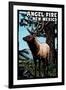 Angel Fire, New Mexico - Elk - Scratchboard-Lantern Press-Framed Art Print