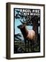 Angel Fire, New Mexico - Elk - Scratchboard-Lantern Press-Framed Art Print