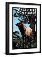 Angel Fire, New Mexico - Elk - Scratchboard-Lantern Press-Framed Art Print