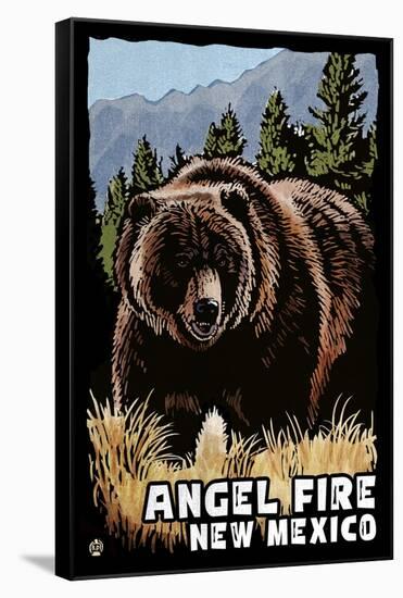 Angel Fire, New Mexico - Grizzly Bear - Scratchboard-Lantern Press-Framed Stretched Canvas