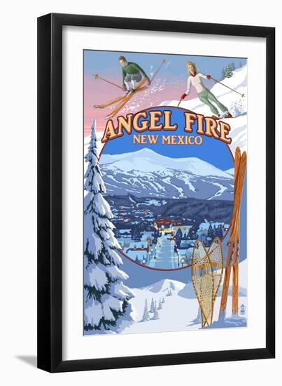 Angel Fire, New Mexico - Winter Scenes Montage-Lantern Press-Framed Art Print