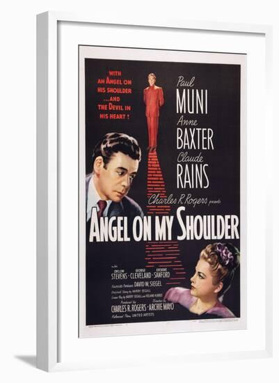 Angel on My Shoulder, from Left: Paul Muni, Claude Rains, Anne Baxter, 1946-null-Framed Art Print