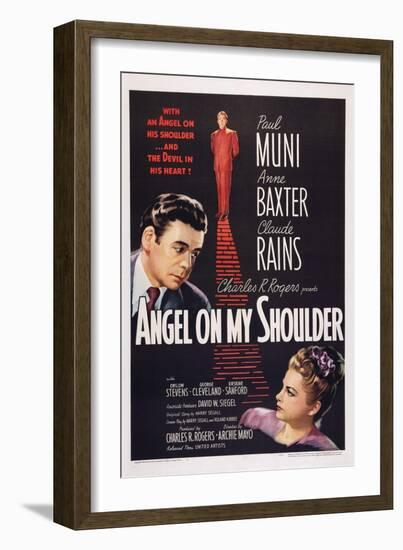 Angel on My Shoulder, from Left: Paul Muni, Claude Rains, Anne Baxter, 1946-null-Framed Art Print