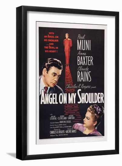 Angel on My Shoulder, from Left: Paul Muni, Claude Rains, Anne Baxter, 1946-null-Framed Art Print