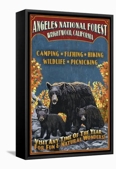 Angeles National Forest - Wrightwood, California - Black Bears Vintage Sign-Lantern Press-Framed Stretched Canvas