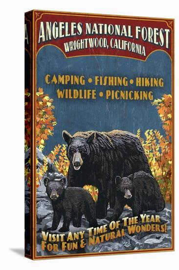Angeles National Forest - Wrightwood, California - Black Bears Vintage Sign-Lantern Press-Stretched Canvas