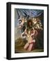 Angels Supporting an Oval Portrait of Louis Xiv before a Draped Curtain in a Landscape-Charles Lebrun (Follower of)-Framed Giclee Print