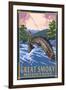 Angler Fly Fishing Scene - Great Smoky Mountains-Lantern Press-Framed Art Print