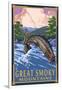 Angler Fly Fishing Scene - Great Smoky Mountains-Lantern Press-Framed Art Print