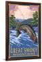 Angler Fly Fishing Scene - Great Smoky Mountains-Lantern Press-Framed Art Print