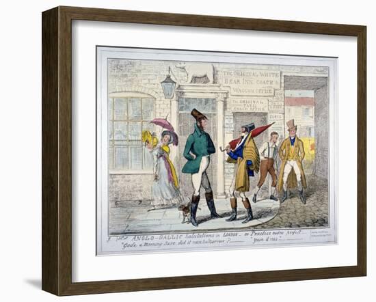 Anglo-Gallic Salutations in London - or Practice Makes Perfect -, 1835-Isaac Robert Cruikshank-Framed Giclee Print