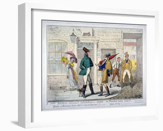 Anglo-Gallic Salutations in London - or Practice Makes Perfect -, 1835-Isaac Robert Cruikshank-Framed Giclee Print