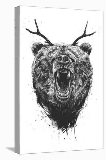 Angry Bear with Antlers-Balazs Solti-Stretched Canvas