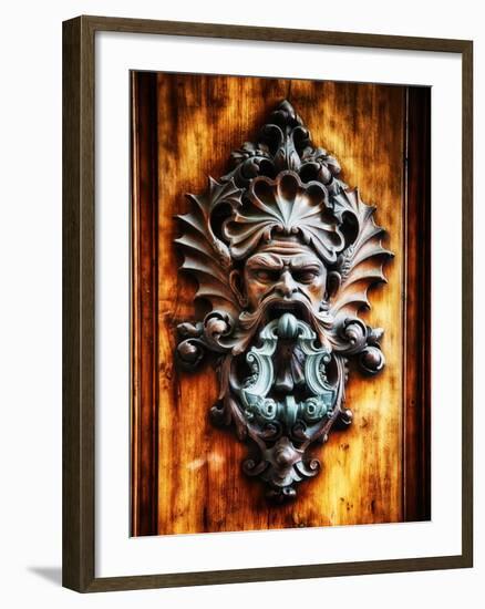 Angry Man Face Door Knocker in Florence-George Oze-Framed Photographic Print