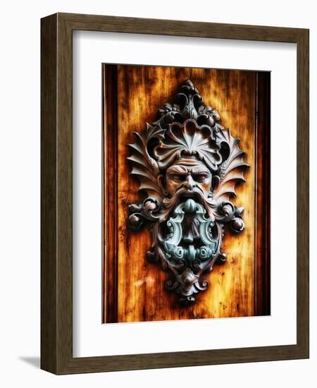 Angry Man Face Door Knocker in Florence-George Oze-Framed Photographic Print