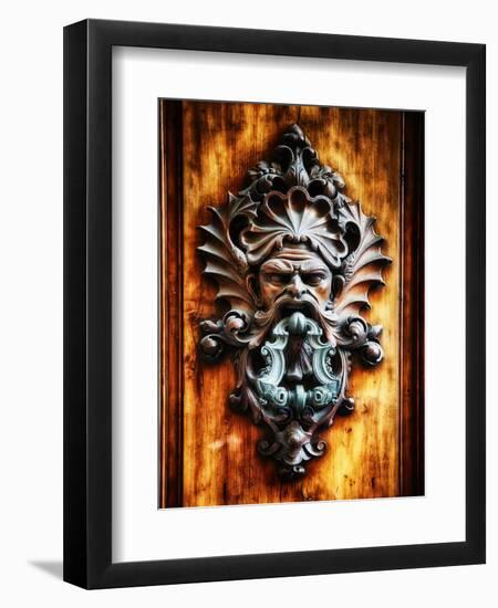 Angry Man Face Door Knocker in Florence-George Oze-Framed Photographic Print