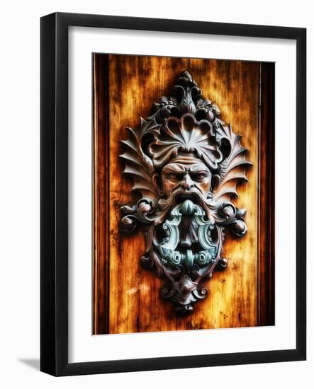 Angry Man Face Door Knocker in Florence-George Oze-Framed Photographic Print