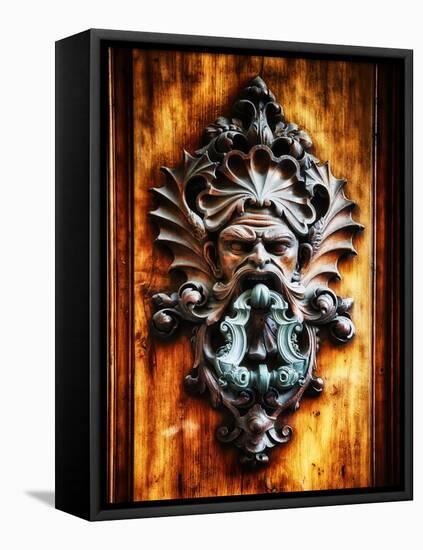 Angry Man Face Door Knocker in Florence-George Oze-Framed Stretched Canvas