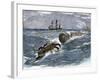 Angry Whale Chasing a Harpoon Boat-null-Framed Giclee Print