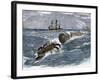 Angry Whale Chasing a Harpoon Boat-null-Framed Giclee Print