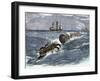 Angry Whale Chasing a Harpoon Boat-null-Framed Giclee Print