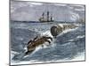Angry Whale Chasing a Harpoon Boat-null-Mounted Giclee Print
