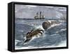 Angry Whale Chasing a Harpoon Boat-null-Framed Stretched Canvas