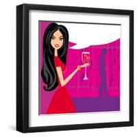 Angry Woman in Bar with Man Silhouette Drinking Cocktail-JackyBrown-Framed Art Print