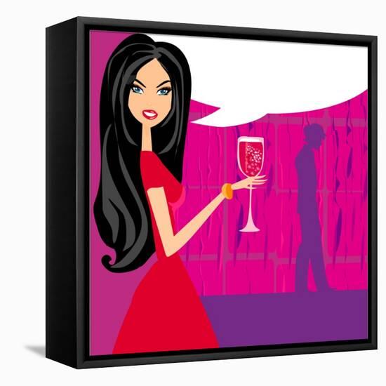 Angry Woman in Bar with Man Silhouette Drinking Cocktail-JackyBrown-Framed Stretched Canvas