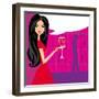 Angry Woman in Bar with Man Silhouette Drinking Cocktail-JackyBrown-Framed Art Print