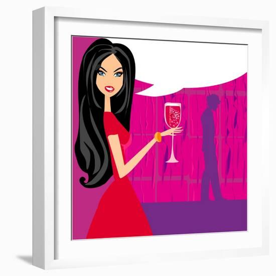 Angry Woman in Bar with Man Silhouette Drinking Cocktail-JackyBrown-Framed Art Print