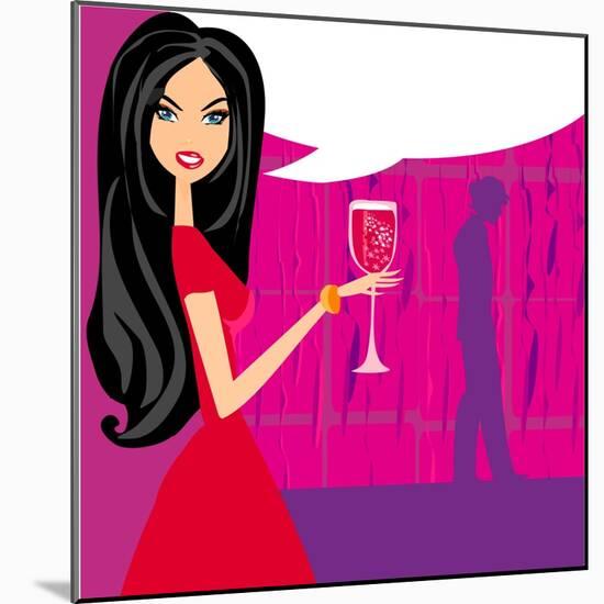 Angry Woman in Bar with Man Silhouette Drinking Cocktail-JackyBrown-Mounted Art Print