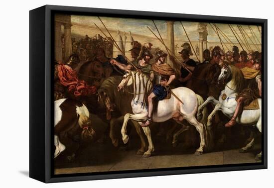 Aniello Falcone / 'Roman soldiers in the circus', ca. 1640, Italian School, Oil on canvas, 92 c...-ANIELLO FALCONE-Framed Stretched Canvas