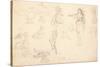 Animal and Figure Studies (Black Chalk on Laid Paper)-Ferdinand Victor Eugene Delacroix-Stretched Canvas