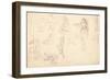 Animal and Figure Studies (Black Chalk on Laid Paper)-Ferdinand Victor Eugene Delacroix-Framed Giclee Print