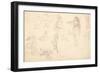 Animal and Figure Studies (Black Chalk on Laid Paper)-Ferdinand Victor Eugene Delacroix-Framed Giclee Print