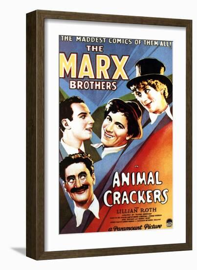 Animal Crackers, Groucho Marx, Zeppo Marx, Chico Marx, Harpo Marx, 1930-null-Framed Art Print