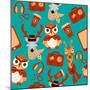 Animal Hipsters Seamless Background-Macrovector-Mounted Art Print