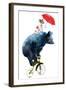 Animal Illustration / Bear Cycle/Circus Show Illustration. Performance of the Bear on Bike/Hand Dra-StudioLondon-Framed Art Print