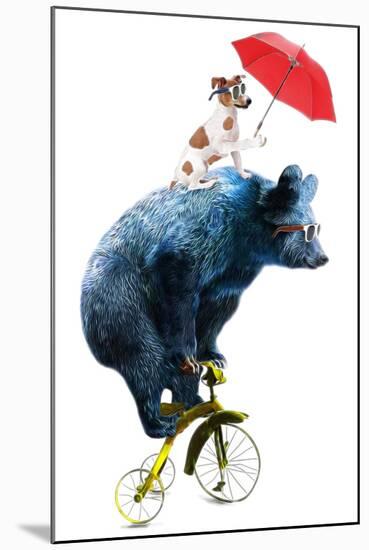 Animal Illustration / Bear Cycle/Circus Show Illustration. Performance of the Bear on Bike/Hand Dra-StudioLondon-Mounted Art Print