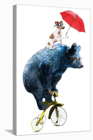 Animal Illustration / Bear Cycle/Circus Show Illustration. Performance of the Bear on Bike/Hand Dra-StudioLondon-Stretched Canvas