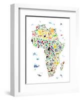 Animal Map of Africa for children and kids-Michael Tompsett-Framed Art Print